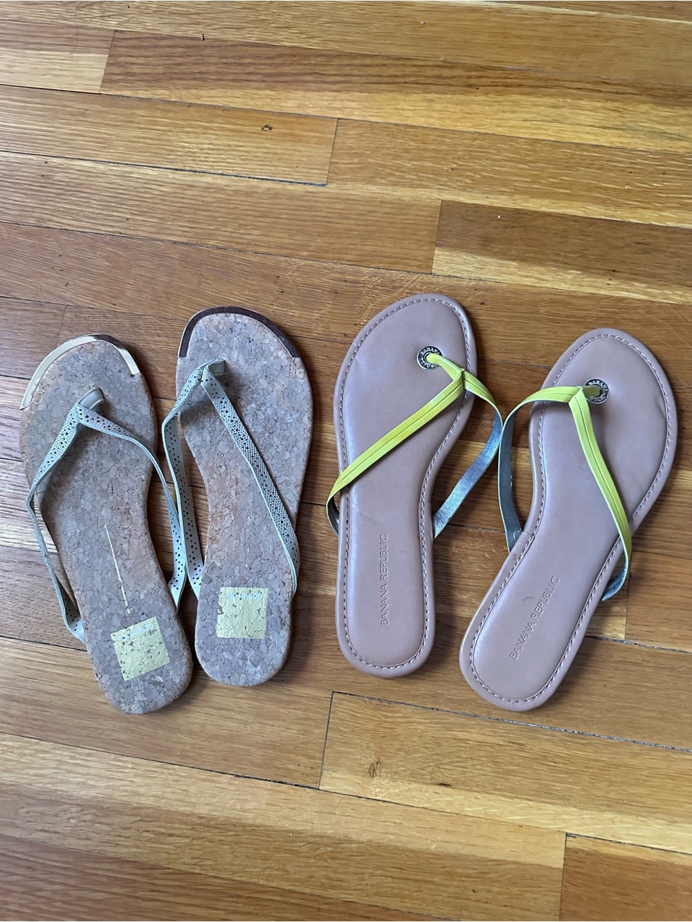 Banana Republic Neon Yellow and Light Gold Strap Sandals